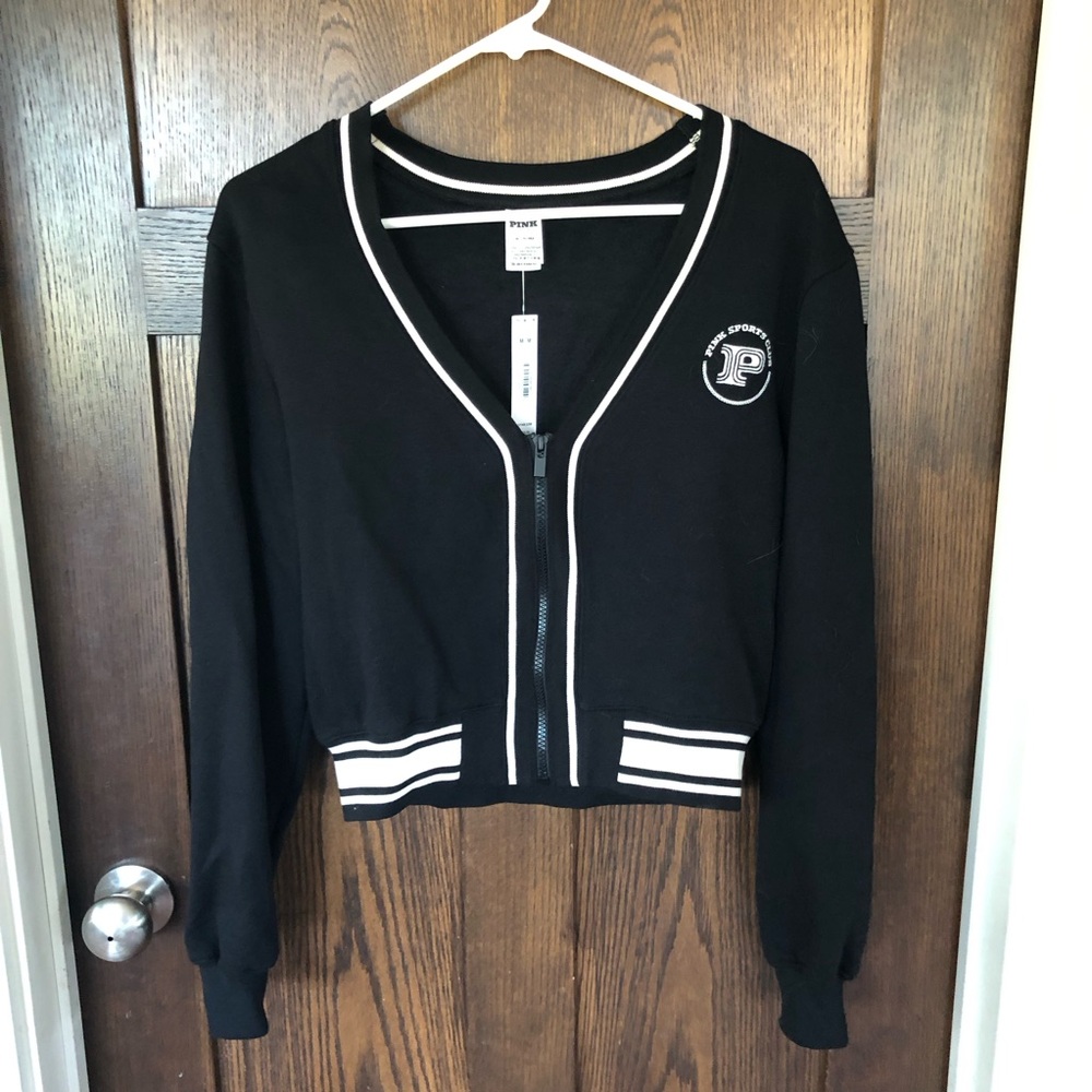 Pink ivy fleece front-zip cardigan - black / medium